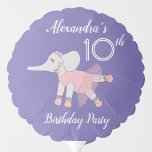 illusima Ballerina Elephant Purple 10th Birthday Balloon