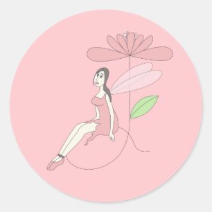 illusima Ballerina Fairy on Flower Ballet Pink Classic Round Sticker