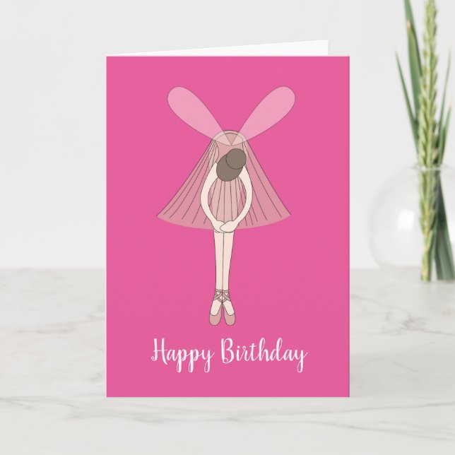 illusima Ballerina Fairy Pink Birthday Card (Front)