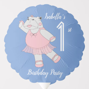 illusima Ballerina Hippo Blue 1st Birthday Balloon