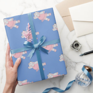 illusima Ballerina Hippo Blue Wrapping Paper