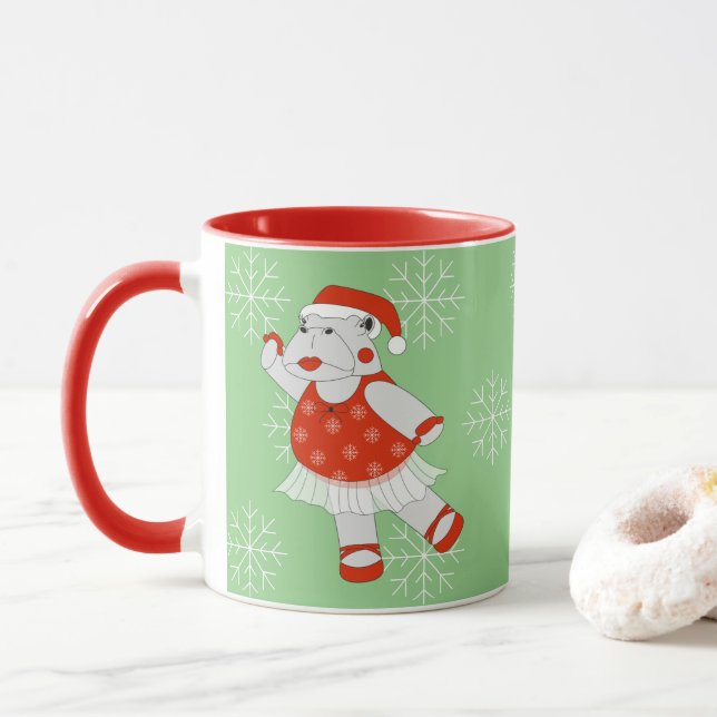 illusima Ballerina Hippo Christmas Snowflakes Mug (With Donut)