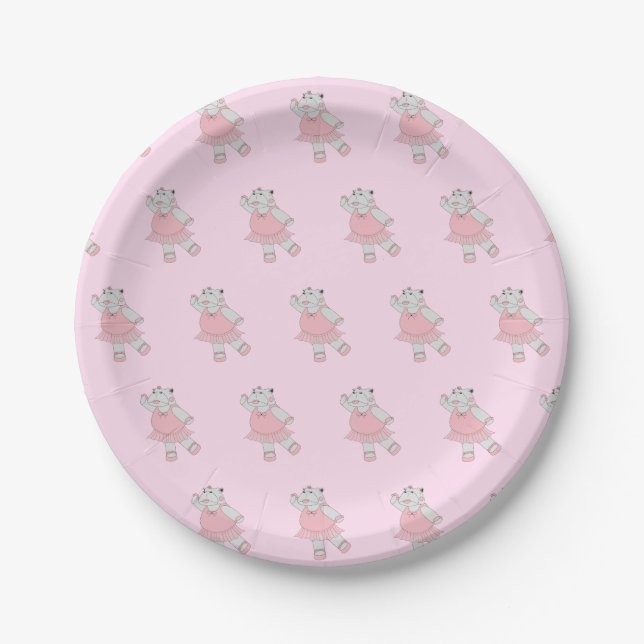 illusima Ballerina Hippo Pastel Pink Paper Plates (Front)