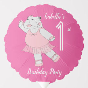 illusima Ballerina Hippo Pink 1st Birthday Balloon