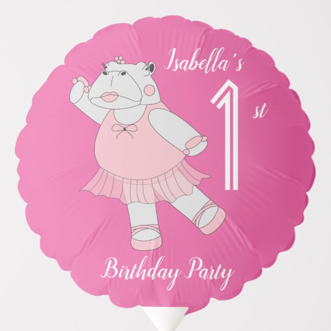 illusima Ballerina Hippo Pink 1st Birthday Balloon (Front)