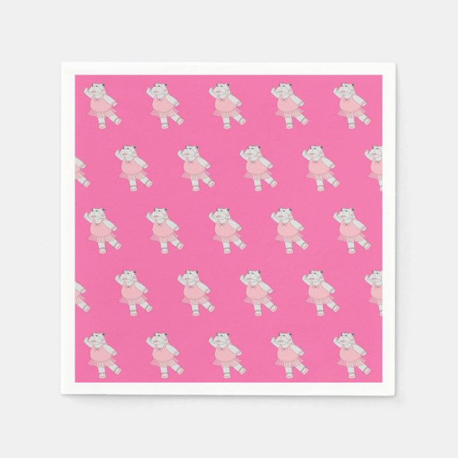 illusima Ballerina Hippo Pink Birthday Party Napki Napkins (Front)
