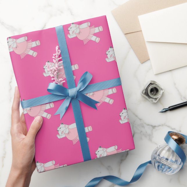 illusima Ballerina Hippo Pink Wrapping Paper (Gifting)