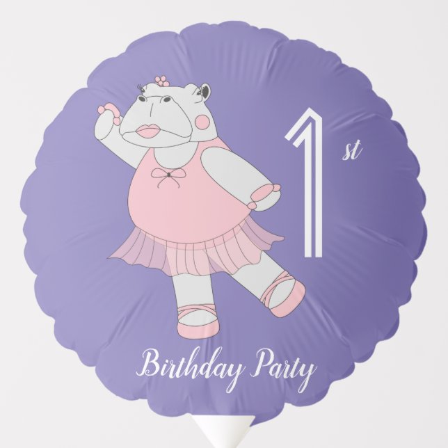 illusima Ballerina Hippo Purple 1st Birthday Balloon (Front)