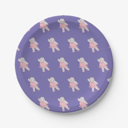 illusima Ballerina Hippo Purple Paper Plates