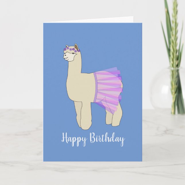illusima Ballerina Llama Blue Birthday Card (Front)