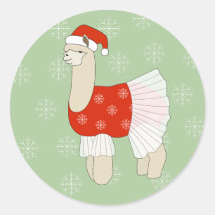 illusima Ballerina Llama Christmas Snowflakes Classic Round Sticker