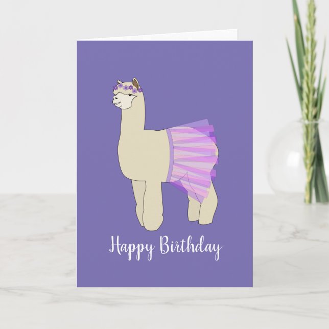 illusima Ballerina Llama Dark Purple Birthday Card (Front)