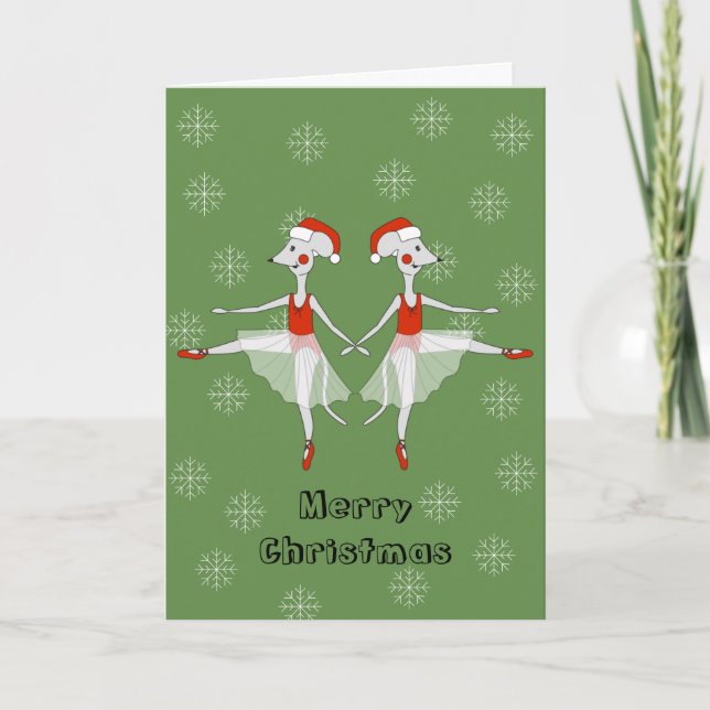illusima Ballerina Mice Christmas Snowflakes Holiday Card (Front)