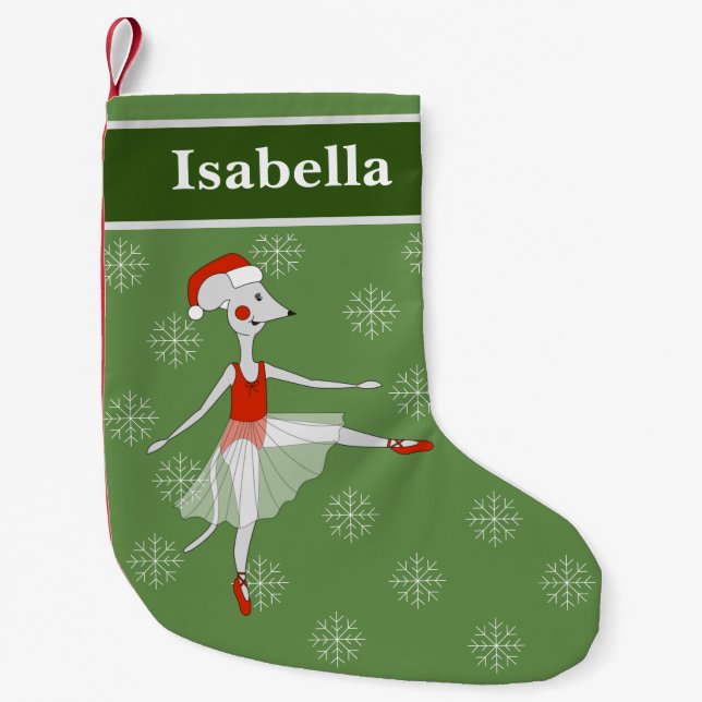 illusima Ballerina Mouse Christmas Snowflakes Small Christmas Stocking (Front)
