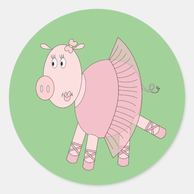 illusima Ballerina Piggy Green Classic Round Sticker (Front)
