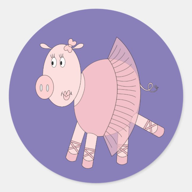 illusima Ballerina Piggy Purple Classic Round Sticker (Front)