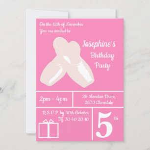 illusima Ballerina Shoes Dark Pink Birthday Invitation