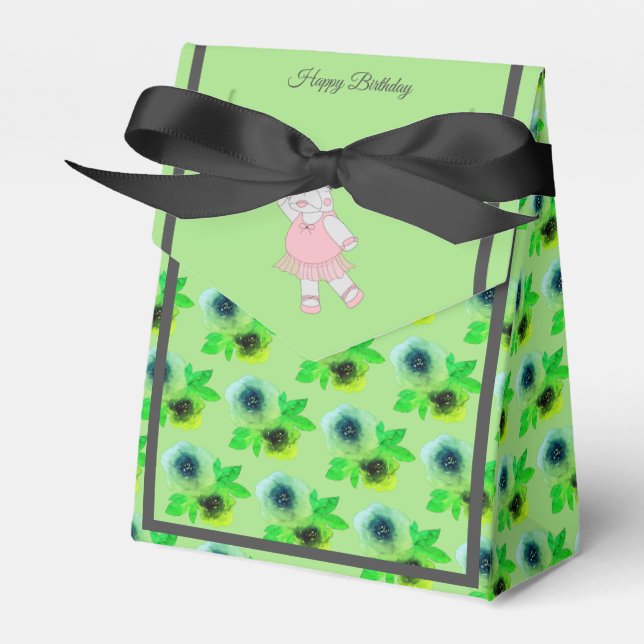 illusima Ballet Hippo Lime Flowers Birthday Gift/ Favor Boxes (Front Side)