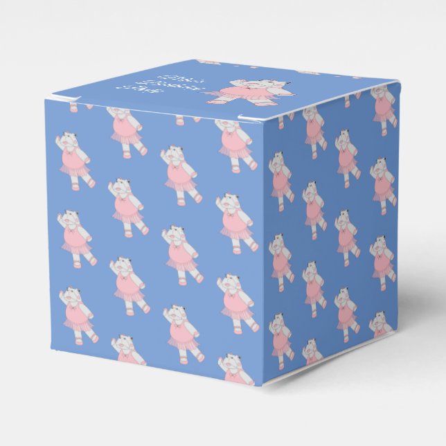 illusima Ballet Hippo Pattern Blue Birthday Party Favor Boxes (Front Side)