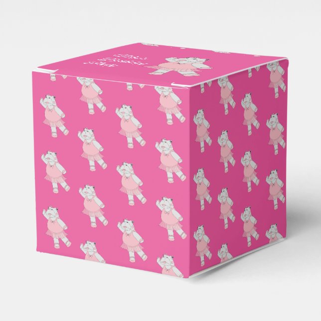 illusima Ballet Hippo Pattern Pink Birthday Party Favor Boxes (Front Side)