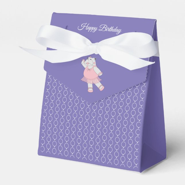 illusima Ballet Hippo White Ribbon Birthday Party Favor Boxes (Front Side)