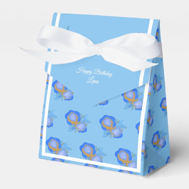 illusima Blue Golden Rose Blue Birthday Gift/ Favor Boxes (Front Side)