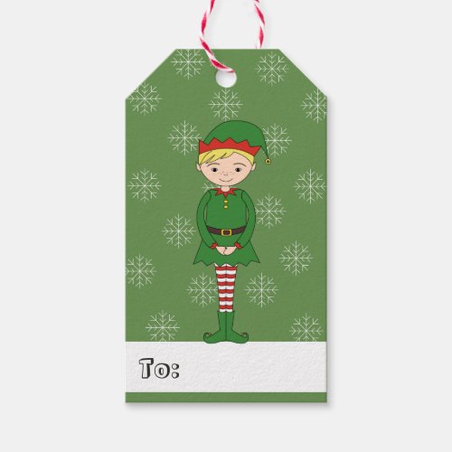 illusima Boy Elf Christmas Snowflakes Green Gift Tags