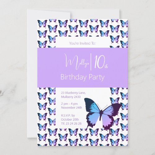 illusima Butterfly Pattern 10th Birthday Invitation