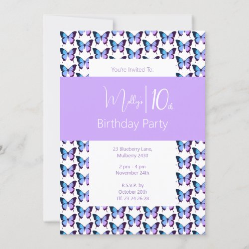 illusima Butterfly Pattern Purple 10th Birthday Invitation