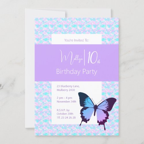 illusima Butterfly Purple Confetti 10th Birthday Invitation