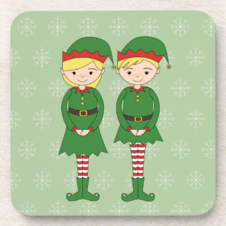 illusima Christmas Elves Snowflakes Green Beverage Coaster