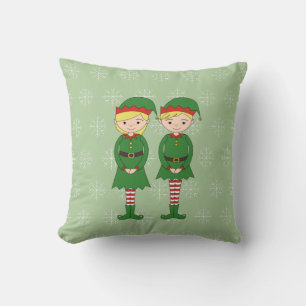 illusima Christmas Elves Snowflakes Green Throw Pillow
