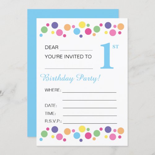 illusima Circles Blue Back 1st Birthday Party Invitation