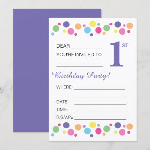 illusima Circles, Purple Back, 1st Birthday Party Invitation