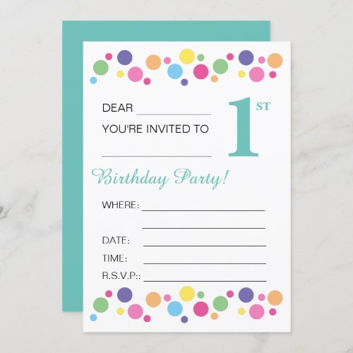 illusima Circles Turquoise 1st Birthday Party Invitation