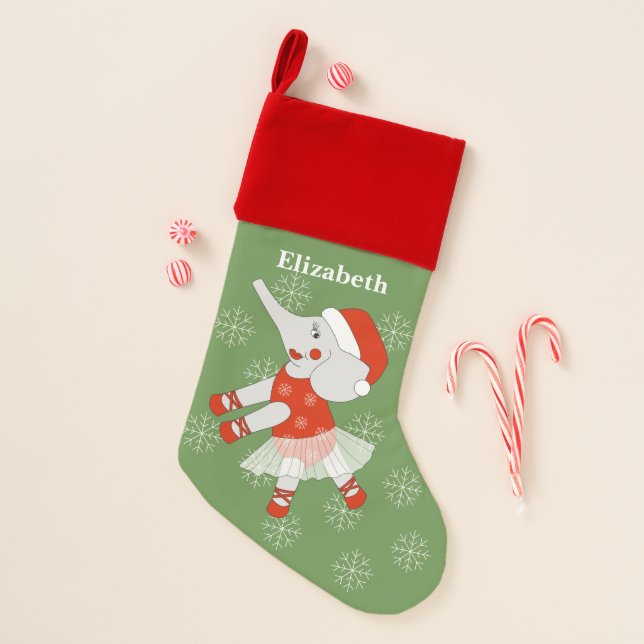 illusima Elephant Christmas Snowflakes Green Stocking (Front)