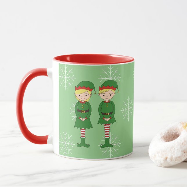 illusima Elf Kids Christmas Snowflakes Light Green Mug (With Donut)