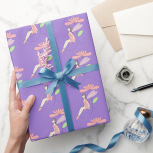 illusima Fairy Under Flower Purple Wrapping Paper