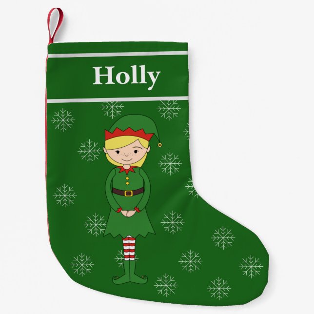 illusima Girl Elf Christmas Helper Snowflakes Small Christmas Stocking (Front)