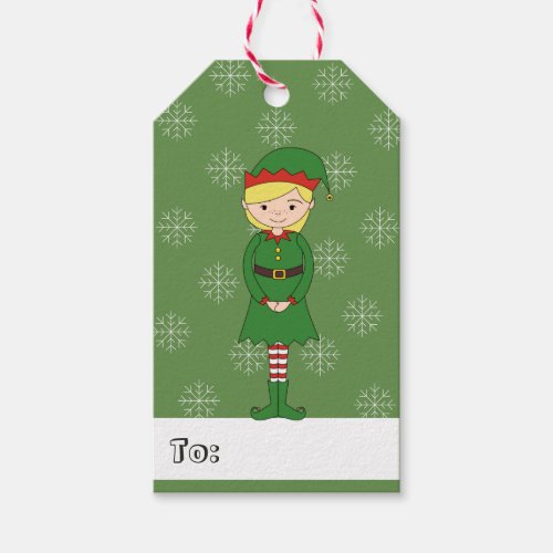 illusima Girl Elf Christmas Snowflakes Green Gift Tags