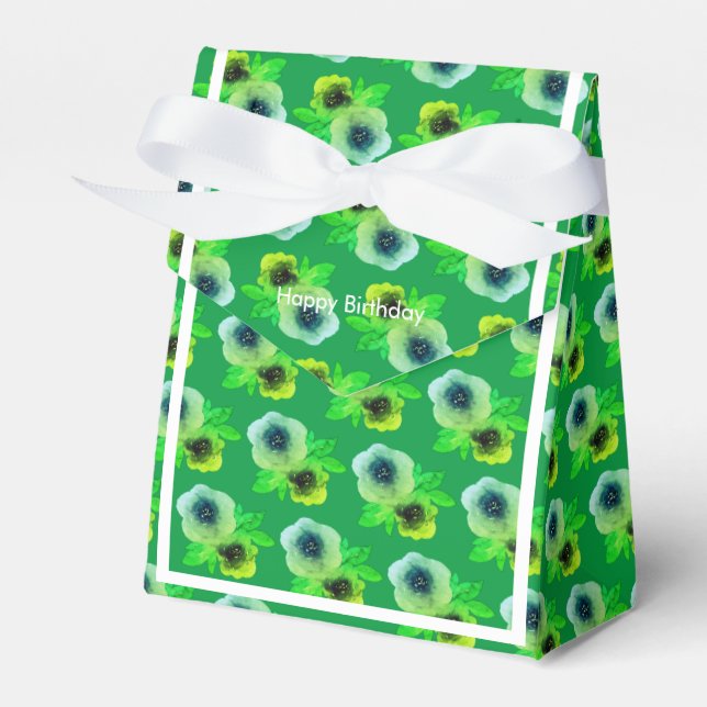 illusima Green Flowers Birthday Gift/ Favor Boxes (Front Side)