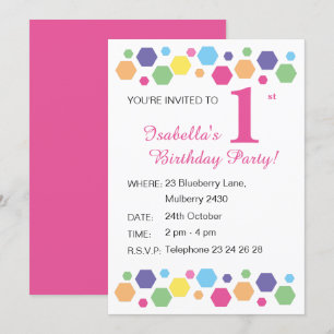 illusima Hexagons Pink Girls Birthday Party Invita Invitation