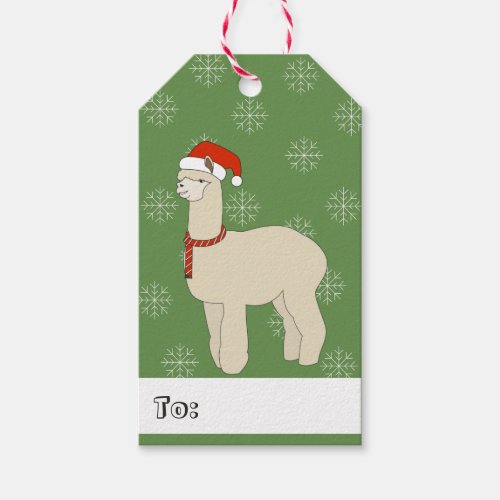 illusima Llama Christmas Snowflakes Green Gift Tags