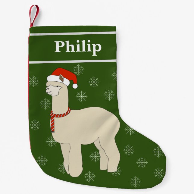 illusima Llama Christmas Snowflakes Green Small Christmas Stocking (Front)