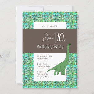illusima Long Neck Dinosaur Brown 10th Birthday Invitation