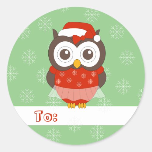 illusima Owl Ballerina Christmas Snowflakes Green Classic Round Sticker