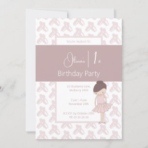 illusima Pink Ballerina Shoes Pattern 1st Birthday Invitation
