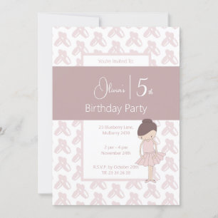 illusima Pink Ballerina Shoes Pattern 5th Birthday Invitation