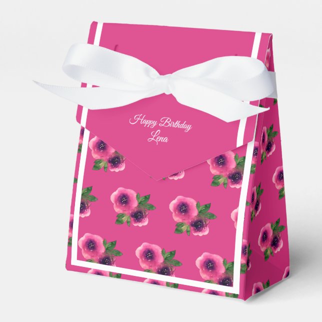illusima Pink Flower Pattern Birthday Gift/ Favor Boxes (Front Side)