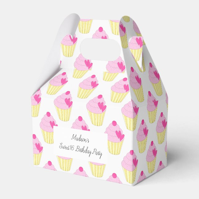 illusima Pink Frosting Cupcakes Sweet 16 Favor Boxes (Front Side)